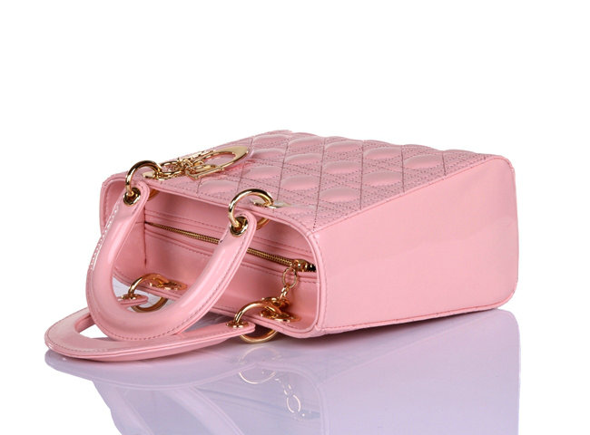 lady dior patent leather bag 6322 pink with gold hardware